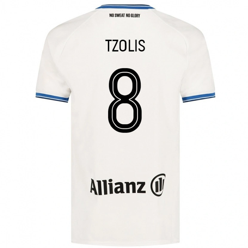Danxen Kvinder Christos Tzolis #8 Hvid Udebane Spillertrøjer 2024/25 Trøje T-Shirt