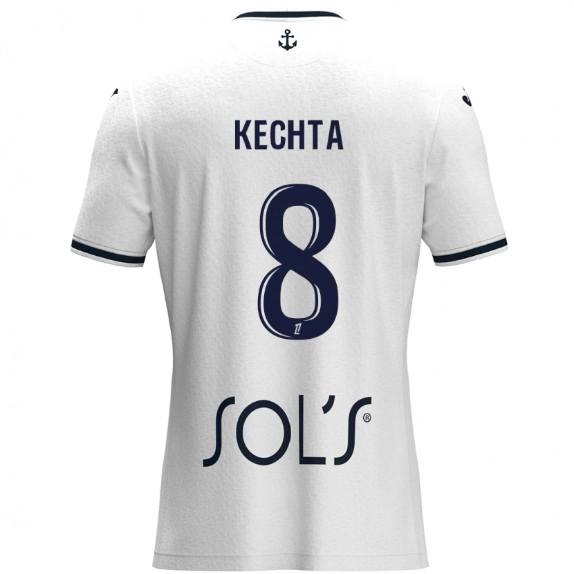 Danxen Kvinder Yassine Kechta #8 Hvid Mørkeblå Udebane Spillertrøjer 2024/25 Trøje T-Shirt