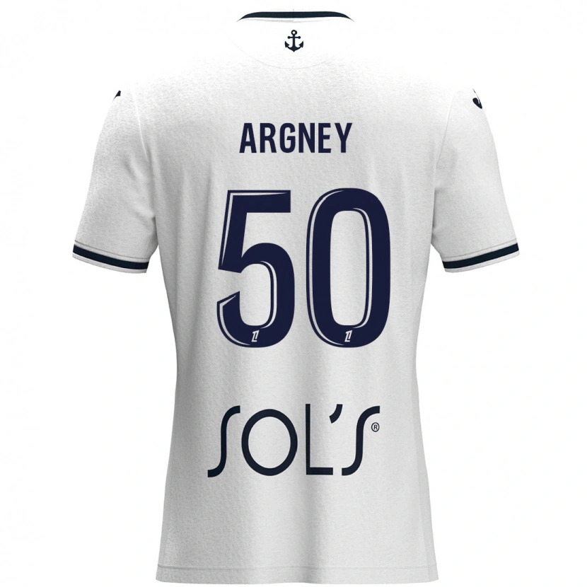 Danxen Kvinder Paul Argney #50 Hvid Mørkeblå Udebane Spillertrøjer 2024/25 Trøje T-Shirt