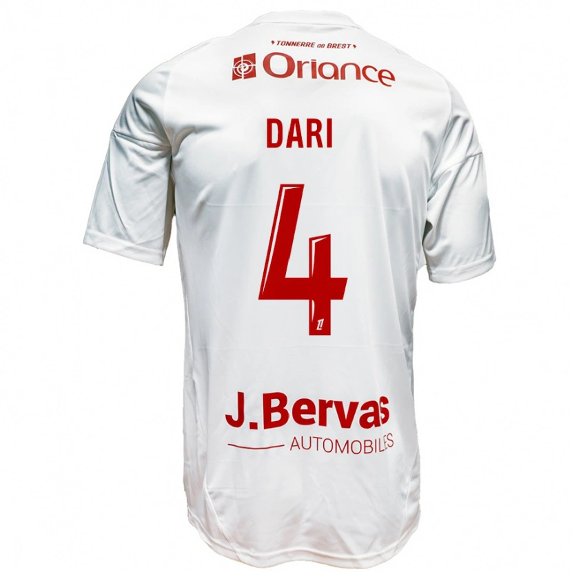 Danxen Kvinder Achraf Dari #4 Hvid Rød Udebane Spillertrøjer 2024/25 Trøje T-Shirt