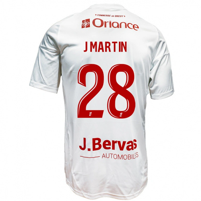 Danxen Kvinder Jonas Martin #28 Hvid Rød Udebane Spillertrøjer 2024/25 Trøje T-Shirt