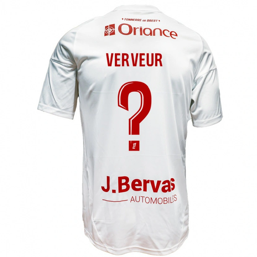 Danxen Kvinder Titouan Verveur #0 Hvid Rød Udebane Spillertrøjer 2024/25 Trøje T-Shirt