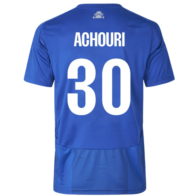 Danxen Kvinder Elias Achouri #30 Hvid Blå Udebane Spillertrøjer 2024/25 Trøje T-Shirt
