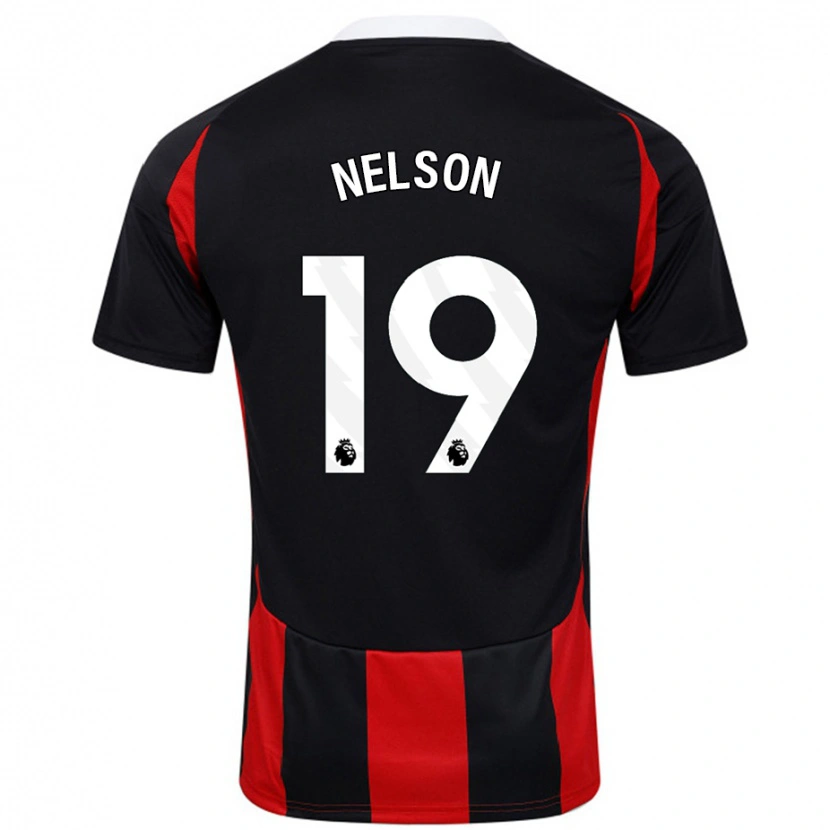 Danxen Børn Reiss Nelson #19 Sort Rød Udebane Spillertrøjer 2024/25 Trøje T-Shirt