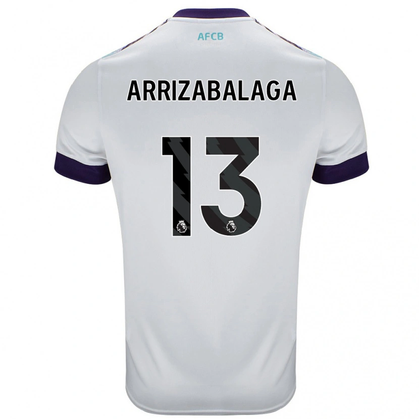 Danxen Børn Kepa Arrizabalaga #13 Hvid Grøn Lilla Udebane Spillertrøjer 2024/25 Trøje T-Shirt