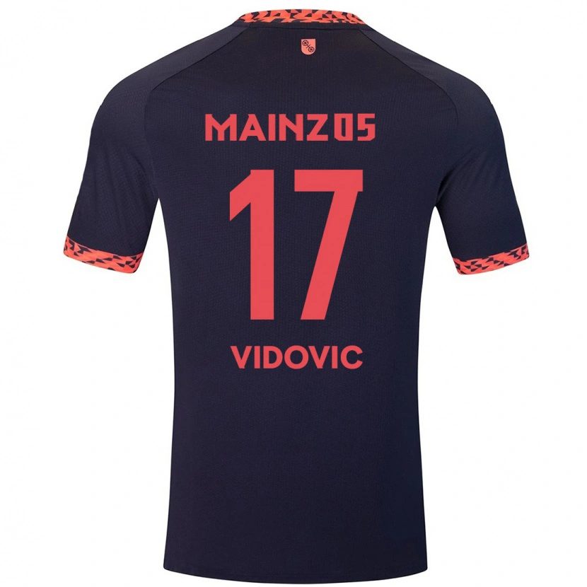 Danxen Børn Gabriel Vidovic #17 Blå Koralrød Udebane Spillertrøjer 2024/25 Trøje T-Shirt