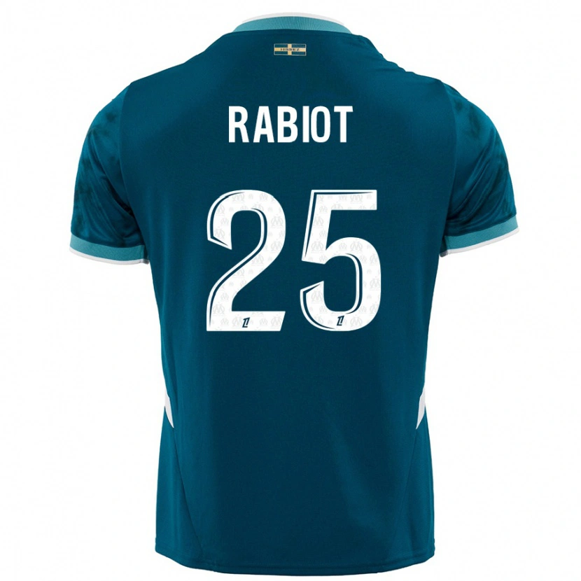 Danxen Børn Adrien Rabiot #25 Turkis Blå Udebane Spillertrøjer 2024/25 Trøje T-Shirt