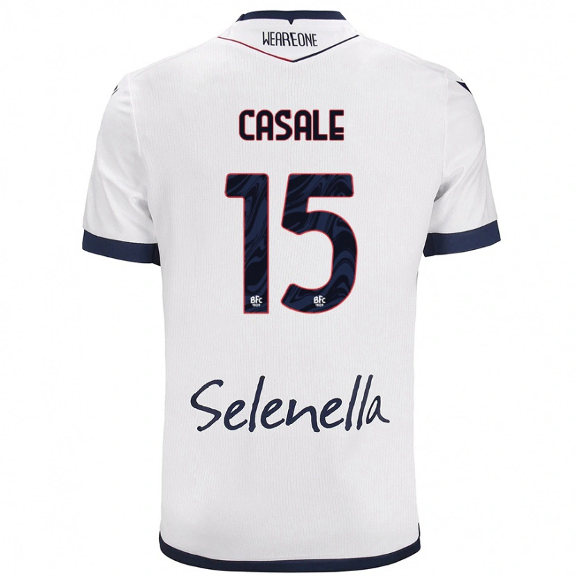 Danxen Børn Nicolò Casale #15 Hvid Kongeblå Udebane Spillertrøjer 2024/25 Trøje T-Shirt
