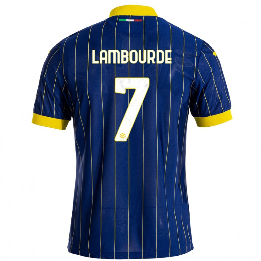 Danxen Børn Mathis Lambourde #7 Blå Gul Hjemmebane Spillertrøjer 2024/25 Trøje T-Shirt