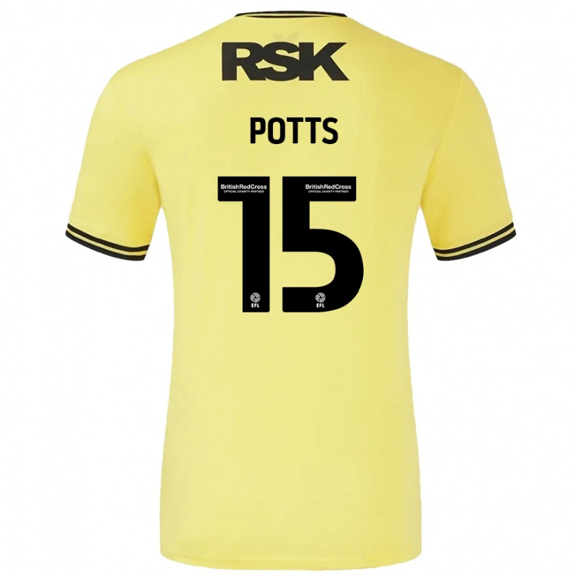 Danxen Børn Dan Potts #15 Gul Sort Udebane Spillertrøjer 2024/25 Trøje T-Shirt