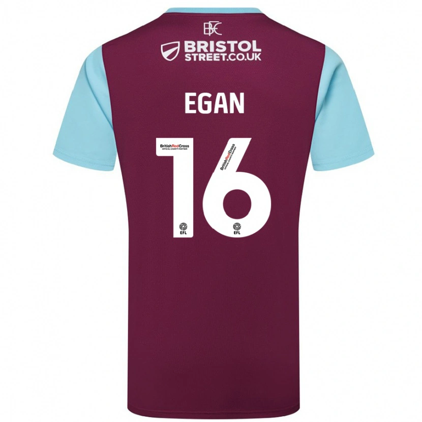 Danxen Børn John Egan #16 Burgund Himmelblå Hjemmebane Spillertrøjer 2024/25 Trøje T-Shirt