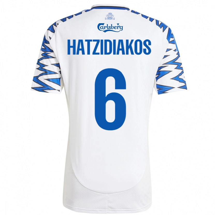 Danxen Børn Pantelis Hatzidiakos #6 Hvid Himmelblå Hjemmebane Spillertrøjer 2024/25 Trøje T-Shirt