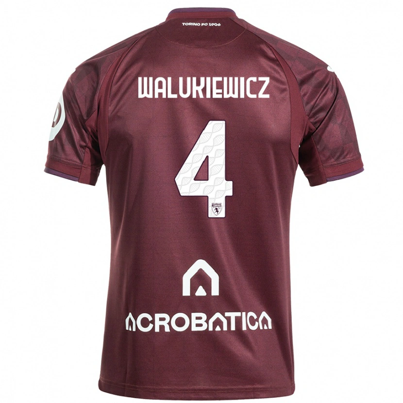 Danxen Børn Sebastian Walukiewicz #4 Rødbrun Hvid Hjemmebane Spillertrøjer 2024/25 Trøje T-Shirt