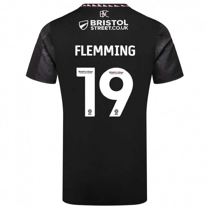Danxen Børn Zian Flemming #19 Sort Udebane Spillertrøjer 2024/25 Trøje T-Shirt