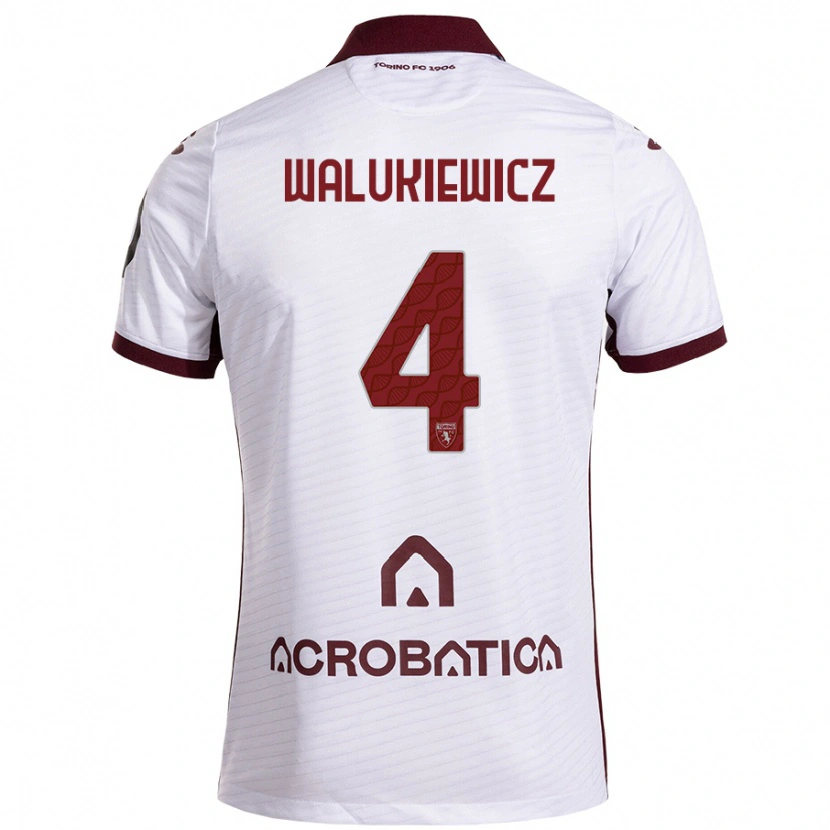 Danxen Børn Sebastian Walukiewicz #4 Hvid Rødbrun Udebane Spillertrøjer 2024/25 Trøje T-Shirt