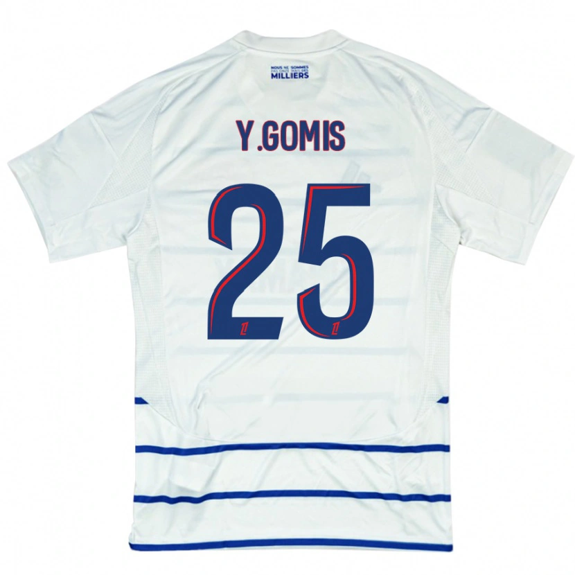 Danxen Børn Yoni Gomis #25 Hvid Blå Udebane Spillertrøjer 2024/25 Trøje T-Shirt