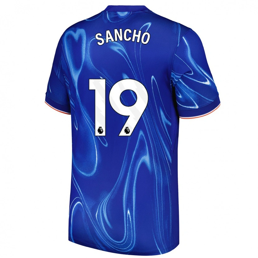 Danxen Mænd Jadon Sancho #19 Blå Hvid Hjemmebane Spillertrøjer 2024/25 Trøje T-Shirt