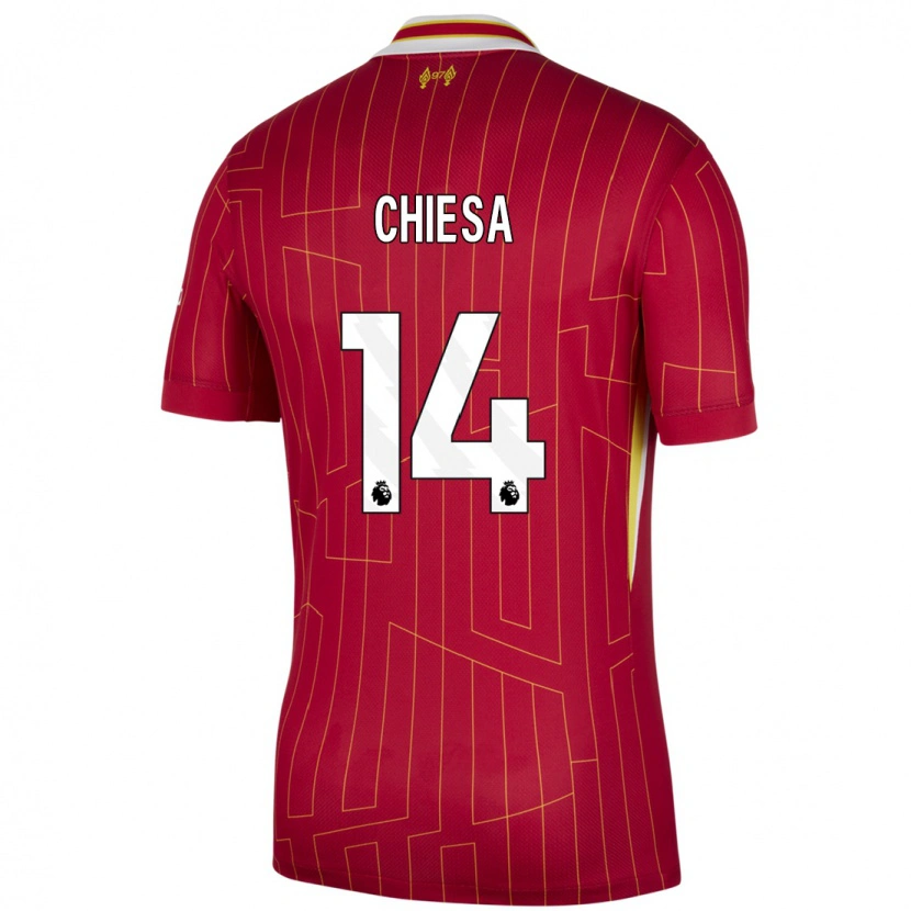 Danxen Mænd Federico Chiesa #14 Rød Gul Hvid Hjemmebane Spillertrøjer 2024/25 Trøje T-Shirt