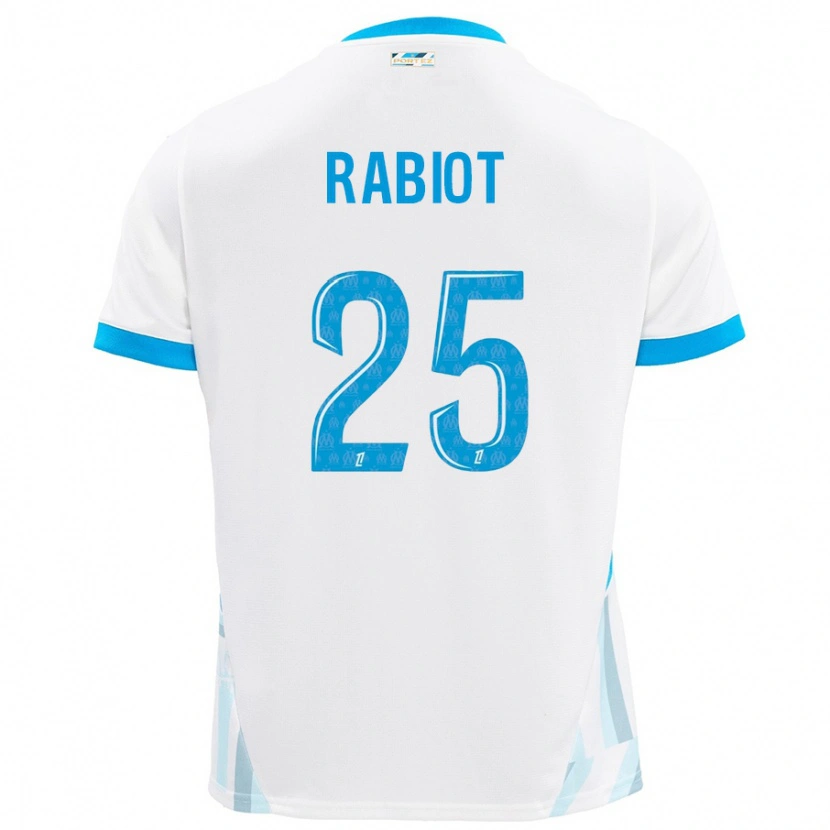 Danxen Mænd Adrien Rabiot #25 Hvid Himmelblå Hjemmebane Spillertrøjer 2024/25 Trøje T-Shirt