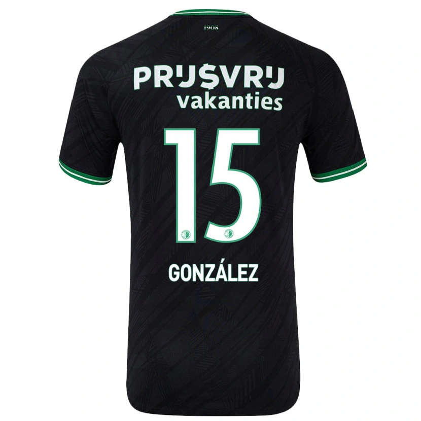 Danxen Mænd Facundo González #15 Sort Grøn Udebane Spillertrøjer 2024/25 Trøje T-Shirt