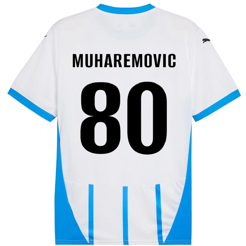 Danxen Mænd Tarik Muharemovic #80 Hvid Blå Udebane Spillertrøjer 2024/25 Trøje T-Shirt