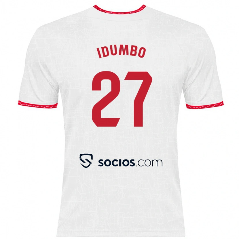 Danxen Mænd Stanis Idumbo Muzambo #27 Hvid Rød Hjemmebane Spillertrøjer 2024/25 Trøje T-Shirt