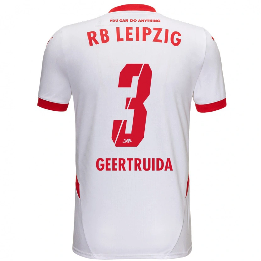 Danxen Mænd Lutsharel Geertruida #3 Hvid Rød Hjemmebane Spillertrøjer 2024/25 Trøje T-Shirt