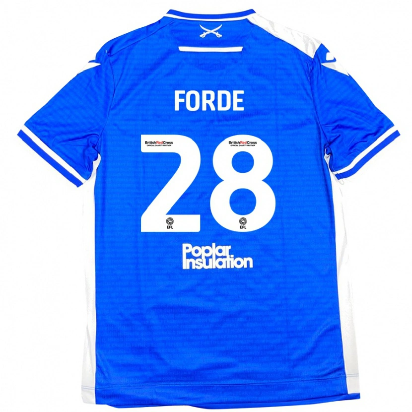 Danxen Mænd Shaqai Forde #28 Blå Hvid Hjemmebane Spillertrøjer 2024/25 Trøje T-Shirt
