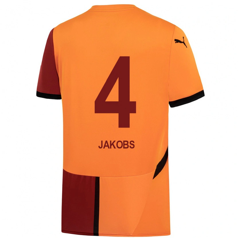 Danxen Mænd Ismail Jakobs #4 Gul Rød Hjemmebane Spillertrøjer 2024/25 Trøje T-Shirt