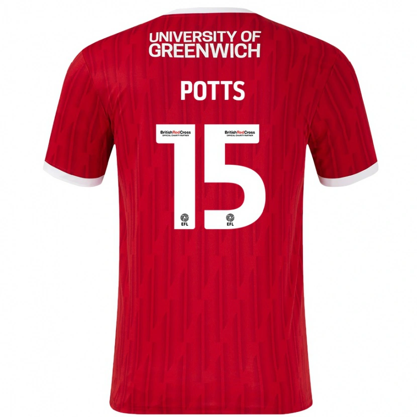 Danxen Mænd Dan Potts #15 Rød Hvid Hjemmebane Spillertrøjer 2024/25 Trøje T-Shirt