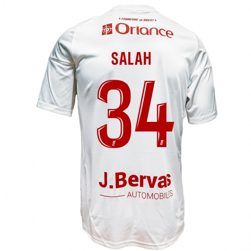 Danxen Mænd Ibrahim Salah #34 Hvid Rød Udebane Spillertrøjer 2024/25 Trøje T-Shirt
