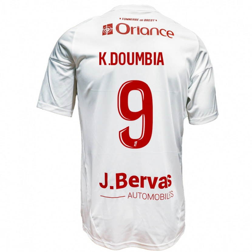 Danxen Mænd Kamory Doumbia #9 Hvid Rød Udebane Spillertrøjer 2024/25 Trøje T-Shirt