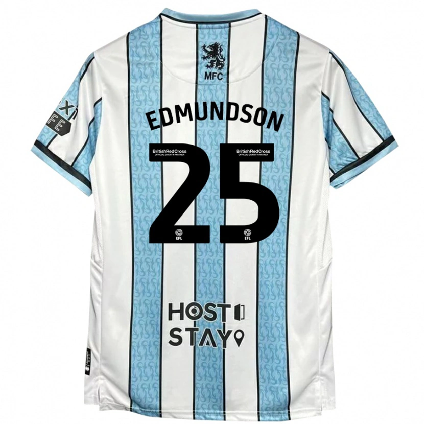 Danxen Mænd George Edmundson #25 Hvid Blå Udebane Spillertrøjer 2024/25 Trøje T-Shirt