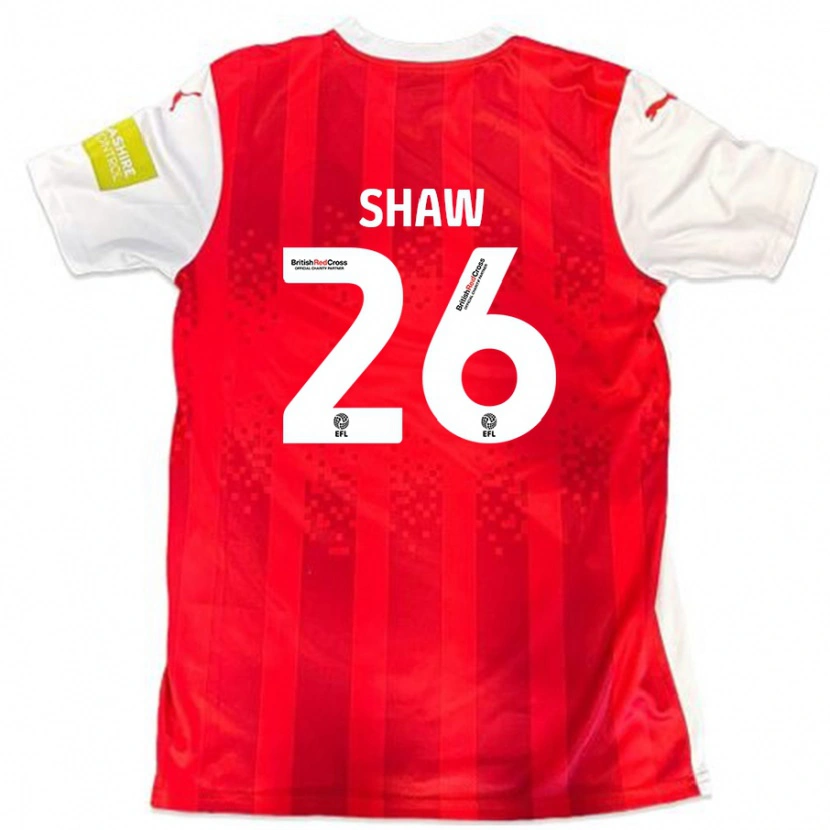 Danxen Mænd Liam Shaw #26 Rød Hvid Hjemmebane Spillertrøjer 2024/25 Trøje T-Shirt