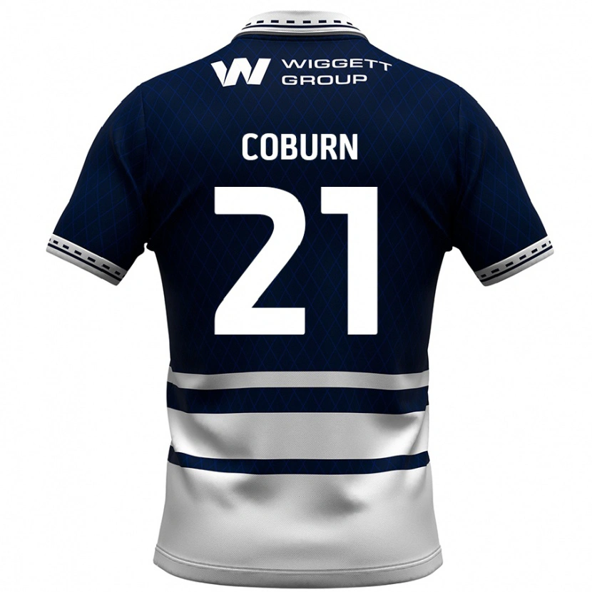 Danxen Mænd Josh Coburn #21 Marineblå Hvid Hjemmebane Spillertrøjer 2024/25 Trøje T-Shirt