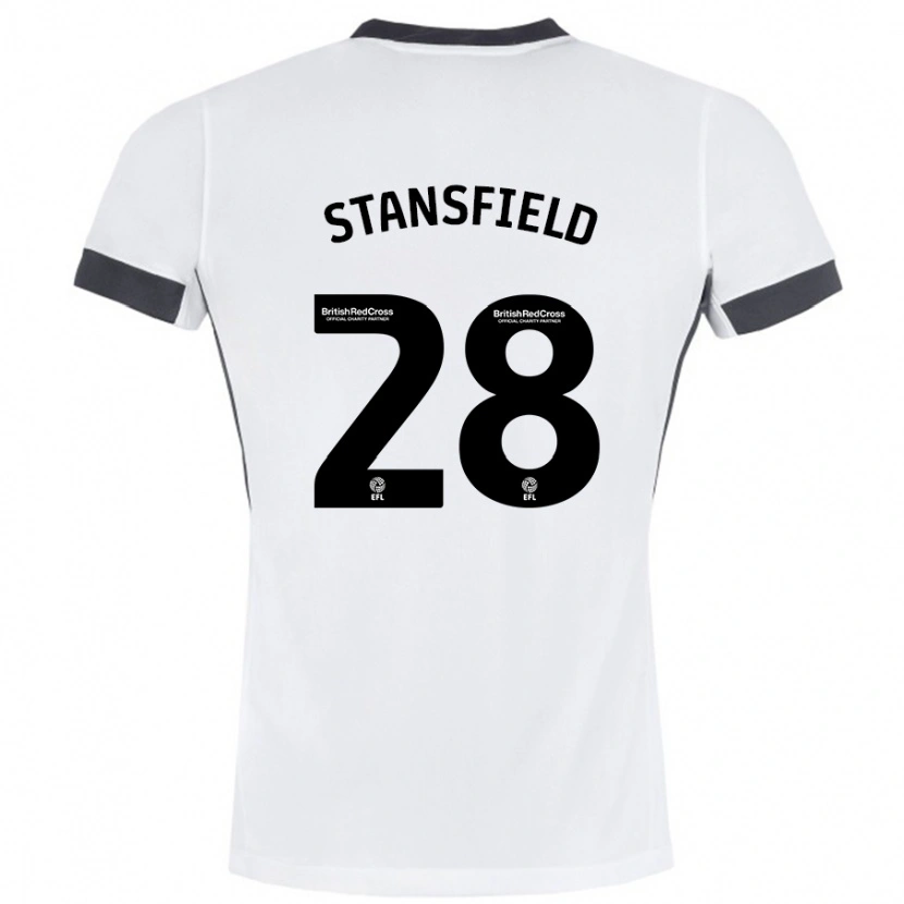Danxen Mænd Jay Stansfield #28 Hvid Sort Udebane Spillertrøjer 2024/25 Trøje T-Shirt