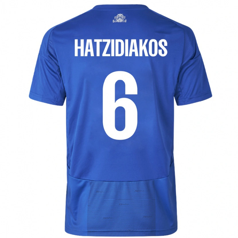 Danxen Mænd Pantelis Hatzidiakos #6 Hvid Blå Udebane Spillertrøjer 2024/25 Trøje T-Shirt