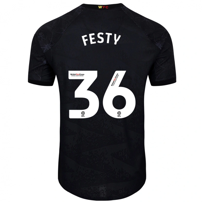 Danxen Mænd Festy Ebosele #36 Sort Hvid Udebane Spillertrøjer 2024/25 Trøje T-Shirt