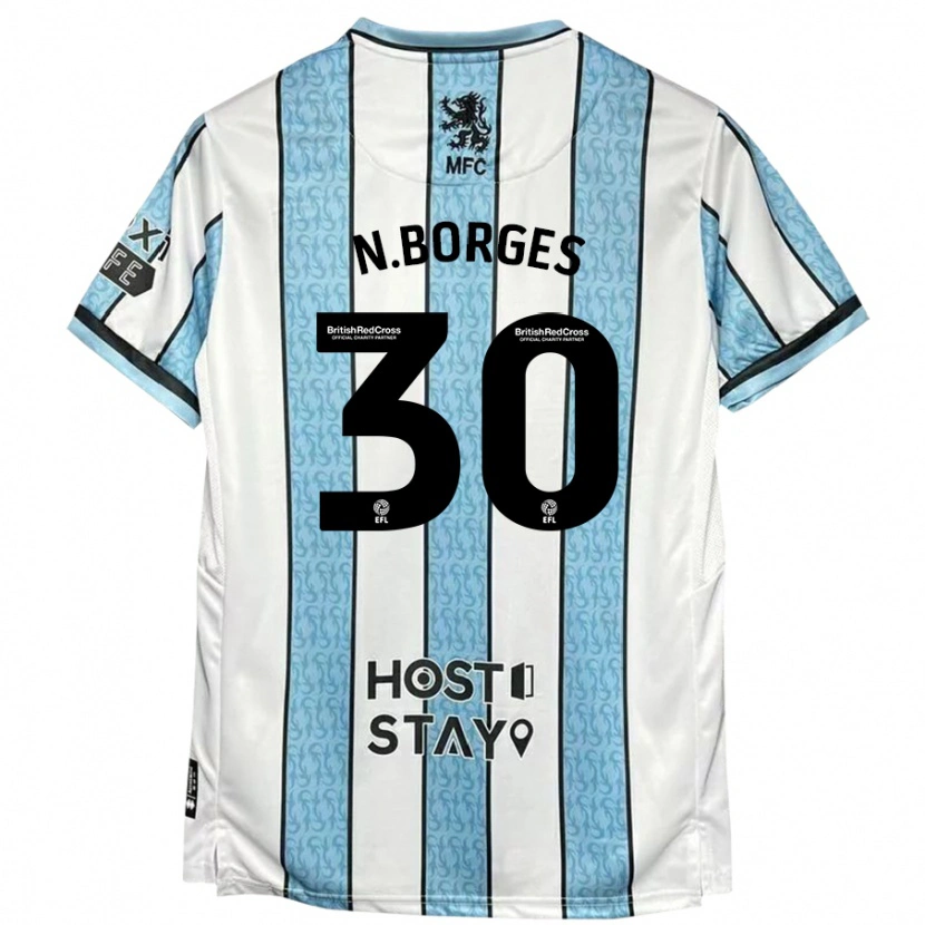 Danxen Mænd Neto Borges #30 Hvid Blå Udebane Spillertrøjer 2024/25 Trøje T-Shirt