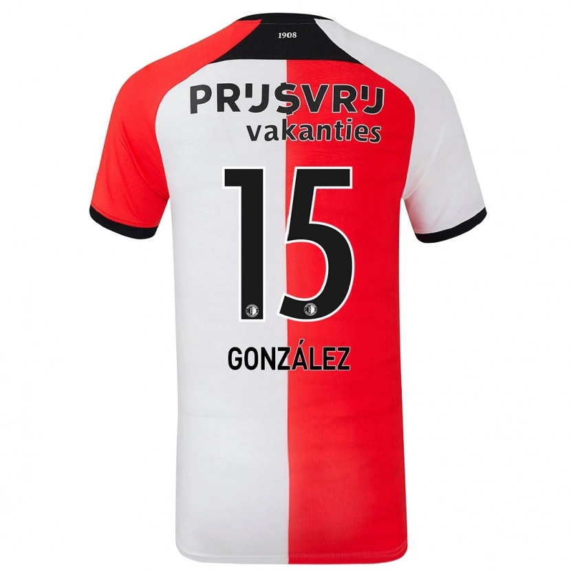Danxen Kvinder Facundo González #15 Rød Hvid Hjemmebane Spillertrøjer 2024/25 Trøje T-Shirt
