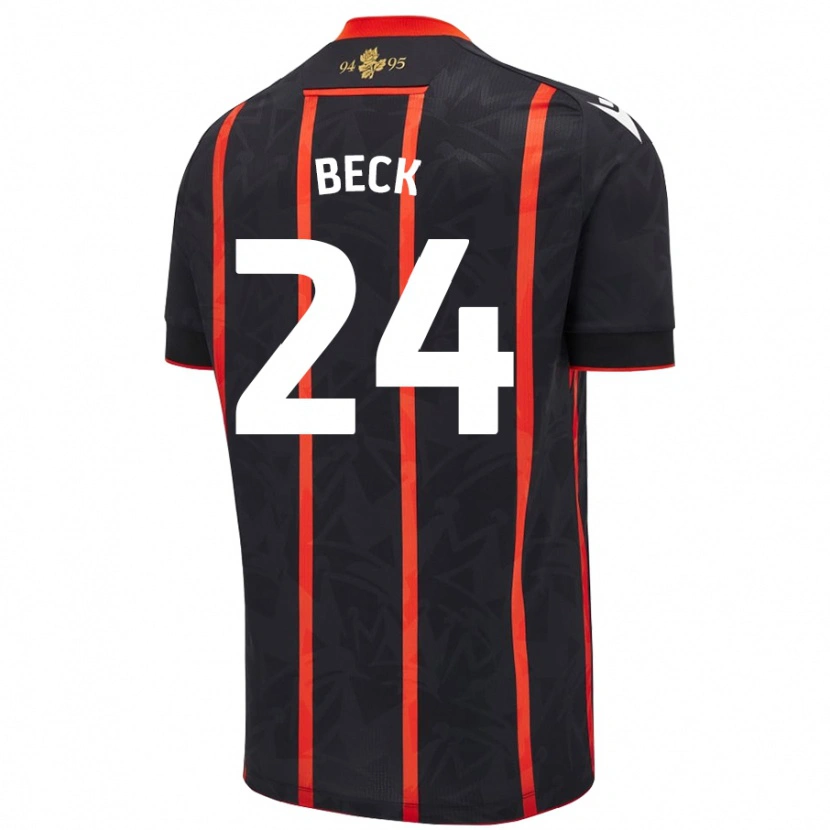 Danxen Kvinder Owen Beck #24 Sort Rød Udebane Spillertrøjer 2024/25 Trøje T-Shirt