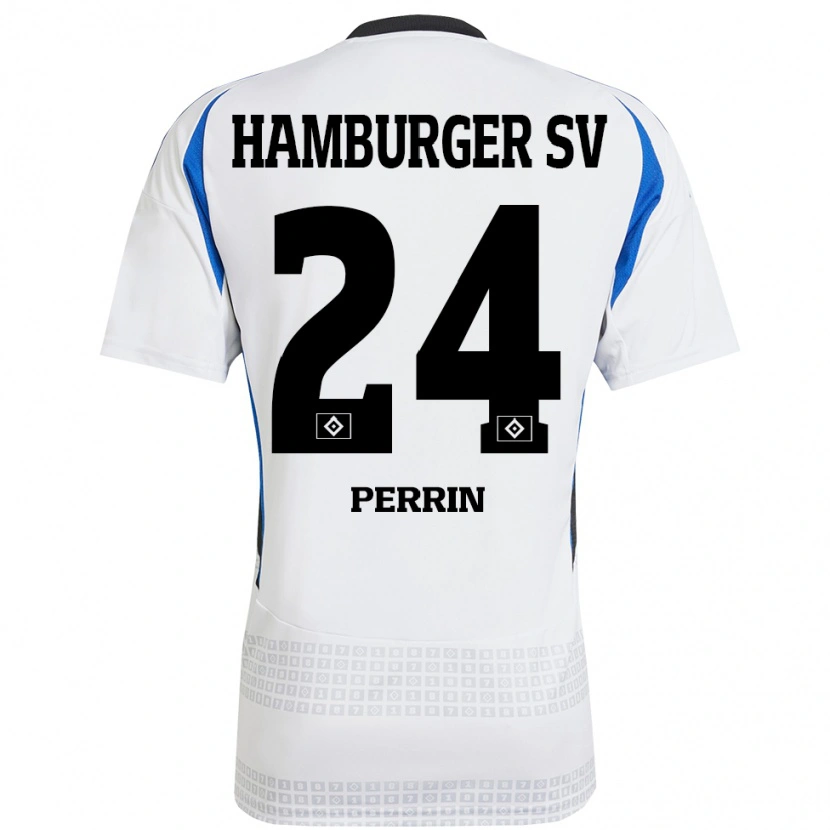 Danxen Kvinder Lucas Perrin #24 Hvid Blå Hjemmebane Spillertrøjer 2024/25 Trøje T-Shirt