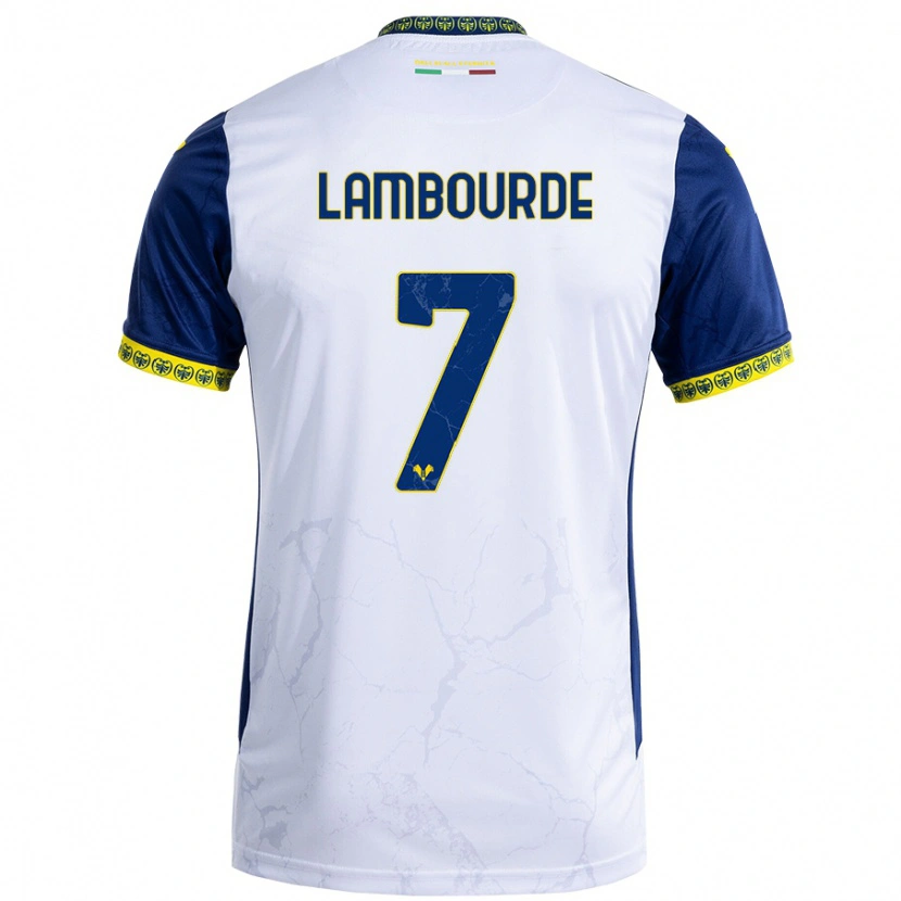 Danxen Kvinder Mathis Lambourde #7 Hvid Blå Udebane Spillertrøjer 2024/25 Trøje T-Shirt