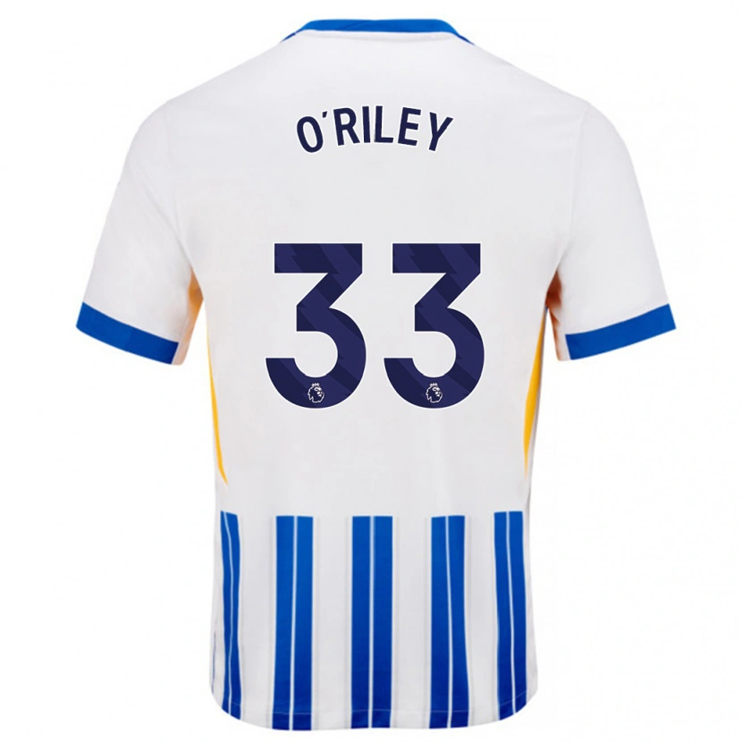 Danxen Kvinder Matt O'riley #33 Hvide Blå Nålestriber Hjemmebane Spillertrøjer 2024/25 Trøje T-Shirt