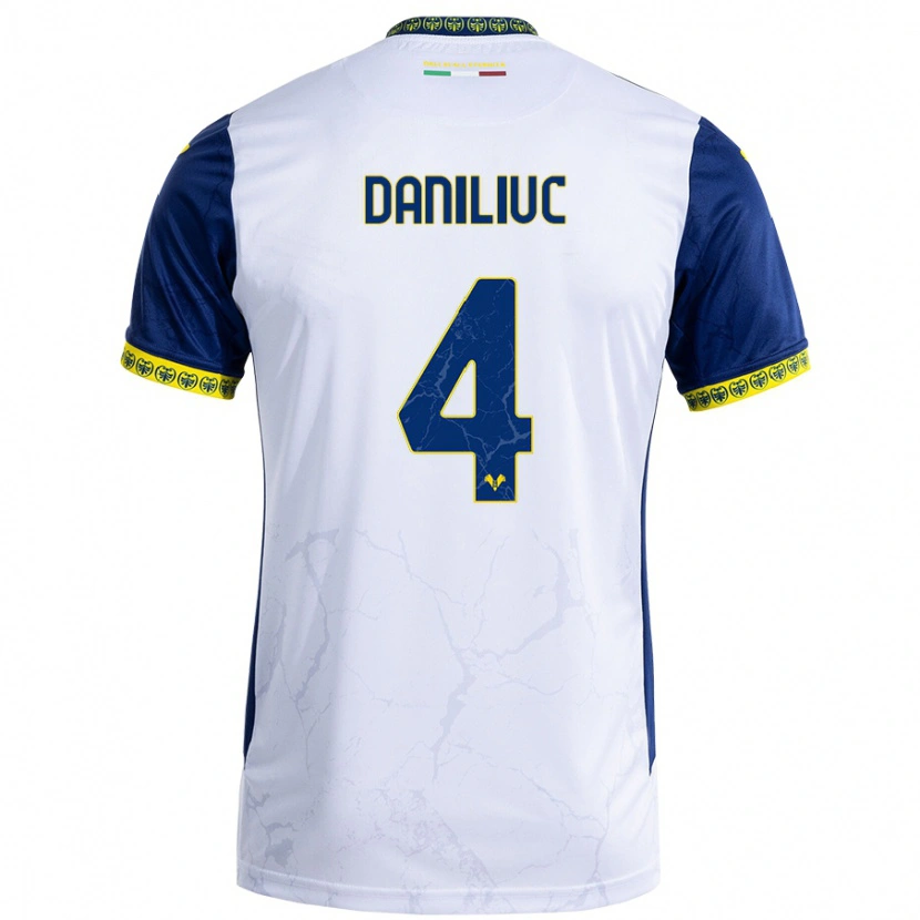 Danxen Kvinder Flavius Daniliuc #4 Hvid Blå Udebane Spillertrøjer 2024/25 Trøje T-Shirt